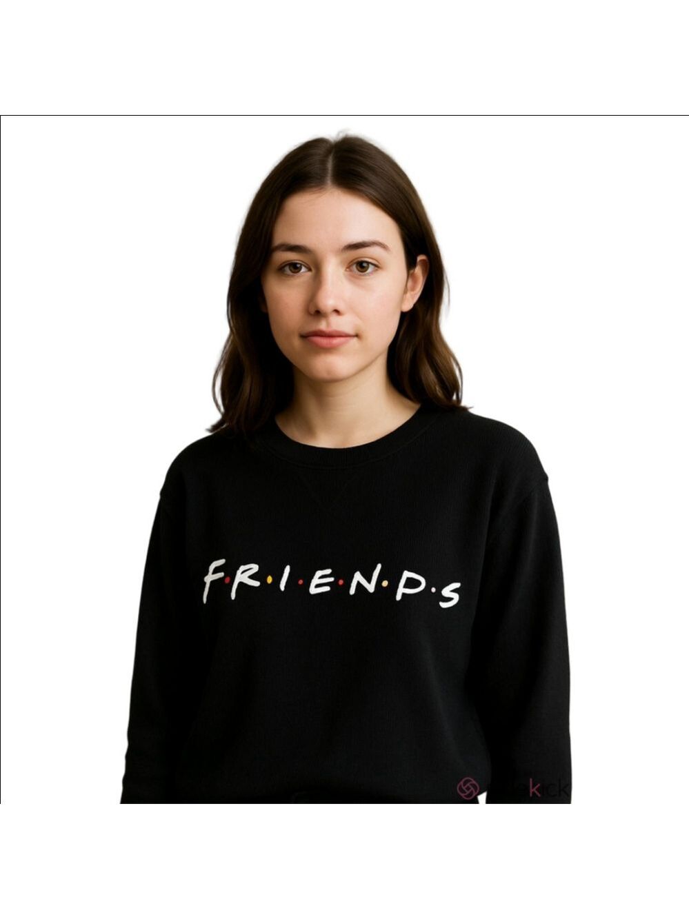 Love Tribe Black Ribbed Cropped Friends Graphic Top Medium